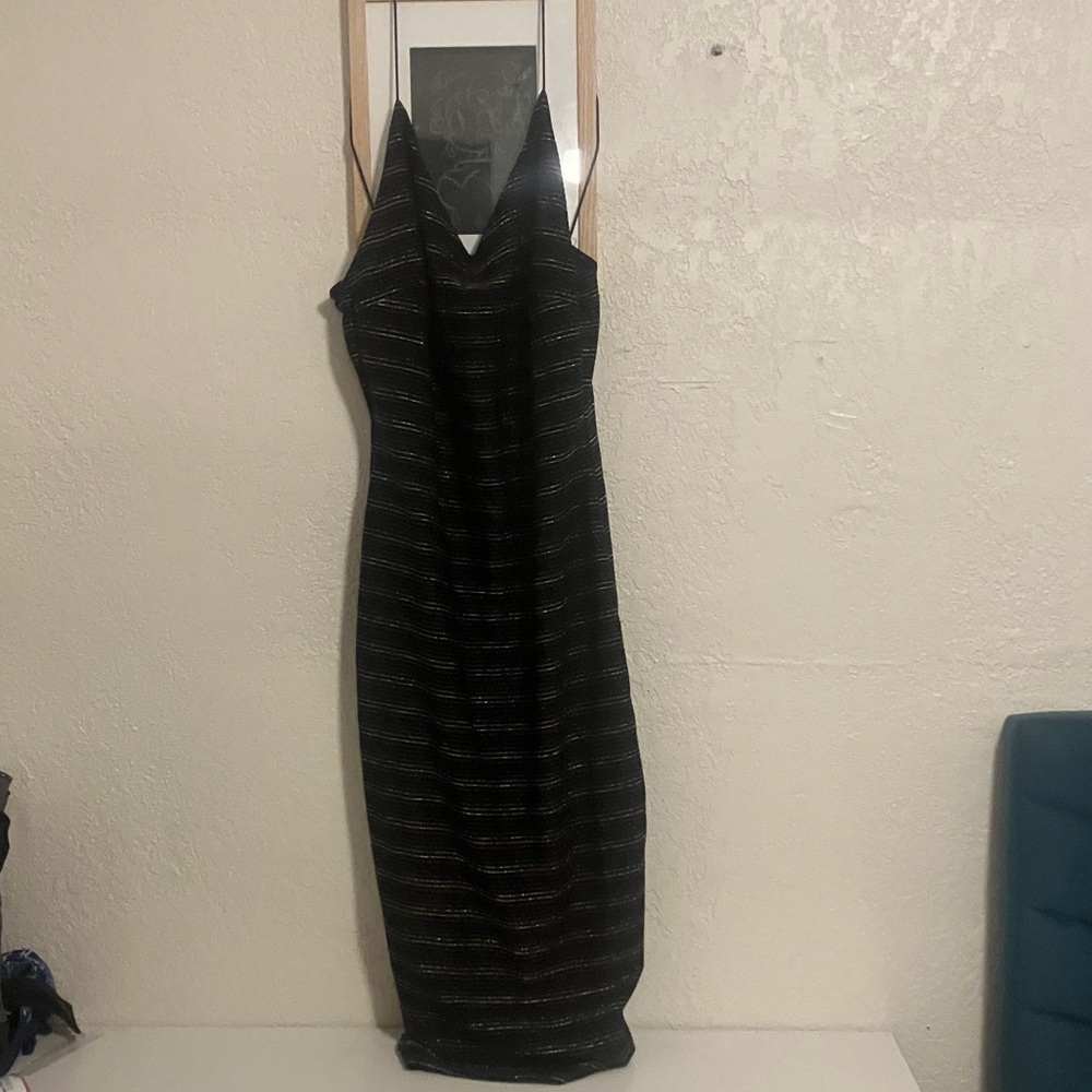 Mind Code Black and Gold Midi Dress